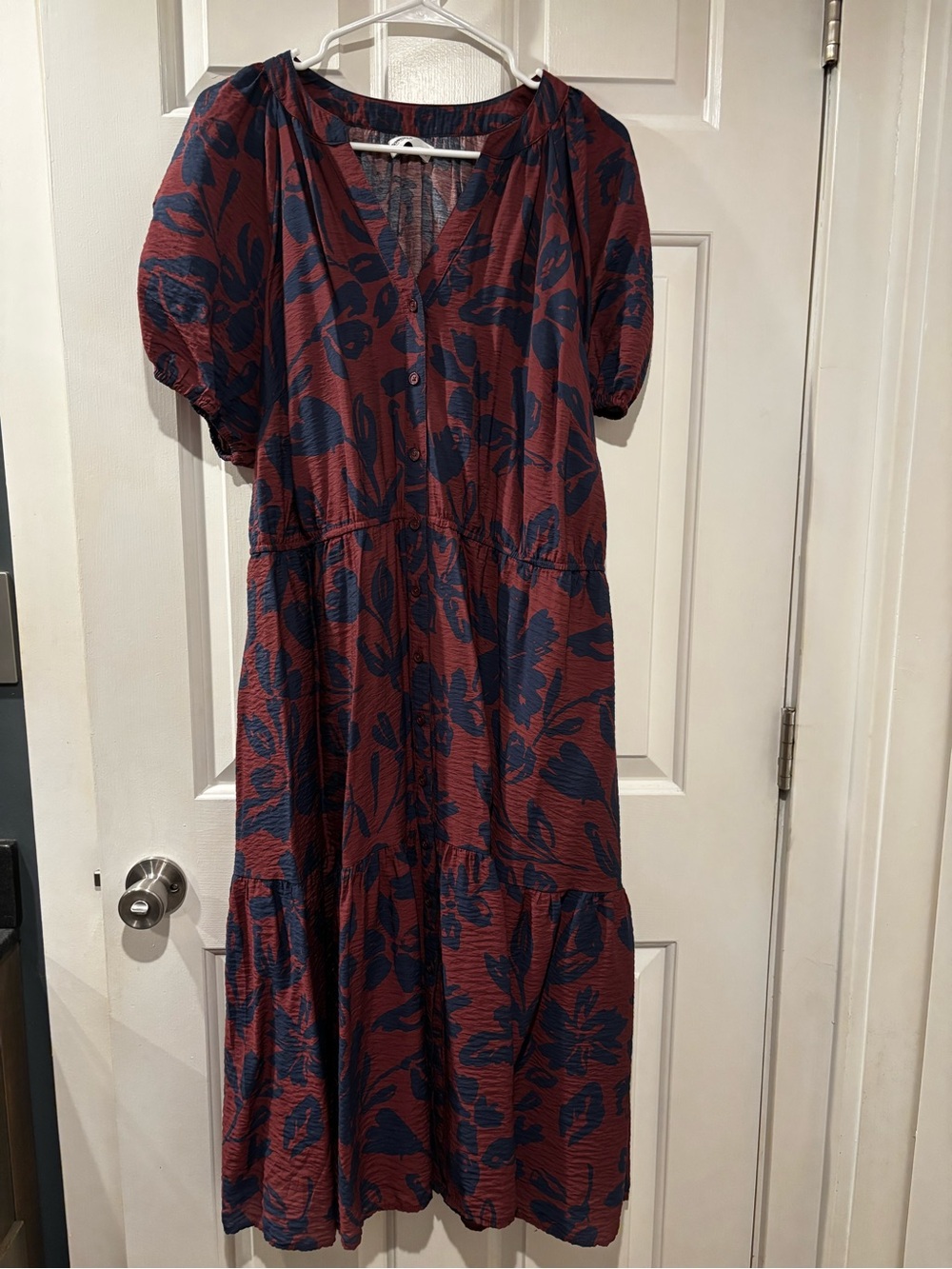 Sonoma Floral Tiered Midi Dress in Burgundy & Navy - Picture 1 of 3